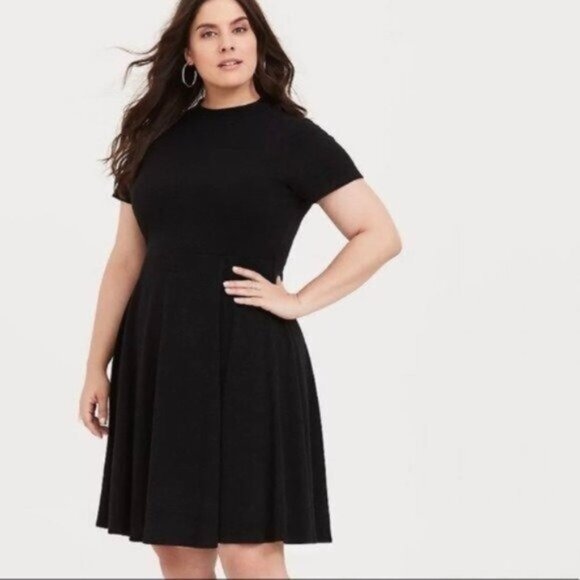 Torrid Black Knit Mock Neck Skater Sweater Dress Fit and Flare - Picture 5 of 8